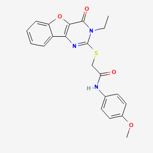 molecular formula C21H19N3O4S B2588706 2-[(3-ethyl-4-oxo-3,4-dihydro[1]benzofuro[3,2-d]pyrimidin-2-yl)sulfanyl]-N-(4-methoxyphenyl)acetamide CAS No. 899962-13-1
