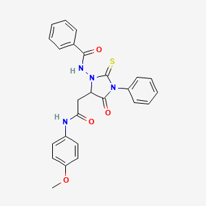 N-[5-[2-(4-methoxyanilino)-2-oxoethyl]-4-oxo-3-phenyl-2-sulfanylideneimidazolidin-1-yl]benzamide