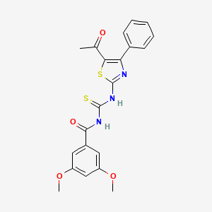 molecular formula C21H19N3O4S2 B2588739 N-((5-acetyl-4-phenylthiazol-2-yl)carbamothioyl)-3,5-dimethoxybenzamide CAS No. 396724-86-0