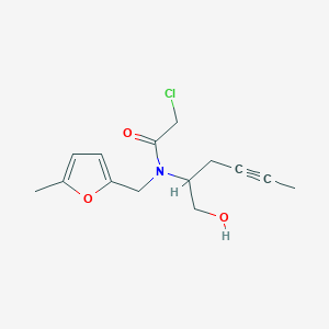 molecular formula C14H18ClNO3 B2588781 2-Chloro-N-(1-hydroxyhex-4-yn-2-yl)-N-[(5-methylfuran-2-yl)methyl]acetamide CAS No. 2418649-93-9