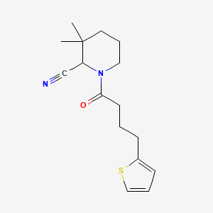 molecular formula C16H22N2OS B2588786 3,3-Dimethyl-1-(4-thiophen-2-ylbutanoyl)piperidine-2-carbonitrile CAS No. 1935787-80-6