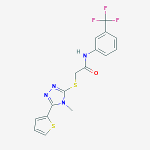 molecular formula C16H13F3N4OS2 B258879 2-[(4-methyl-5-thiophen-2-yl-1,2,4-triazol-3-yl)sulfanyl]-N-[3-(trifluoromethyl)phenyl]acetamide 