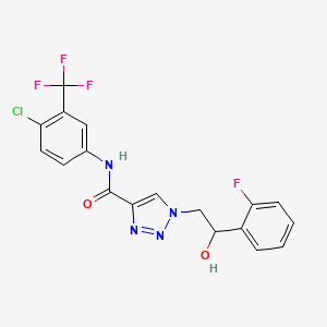 molecular formula C18H13ClF4N4O2 B2588801 N-(4-chloro-3-(trifluoromethyl)phenyl)-1-(2-(2-fluorophenyl)-2-hydroxyethyl)-1H-1,2,3-triazole-4-carboxamide CAS No. 2034597-95-8