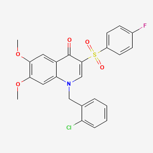 molecular formula C24H19ClFNO5S B2588813 1-[(2-Chlorophenyl)methyl]-3-(4-fluorophenyl)sulfonyl-6,7-dimethoxyquinolin-4-one CAS No. 866810-07-3