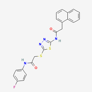 molecular formula C22H17FN4O2S2 B2588817 N-(4-fluorophenyl)-2-((5-(2-(naphthalen-1-yl)acetamido)-1,3,4-thiadiazol-2-yl)thio)acetamide CAS No. 392297-91-5