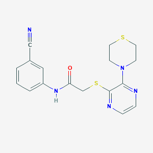 molecular formula C17H17N5OS2 B2588833 N-(3-cyanophenyl)-2-((3-thiomorpholinopyrazin-2-yl)thio)acetamide CAS No. 1226456-78-5