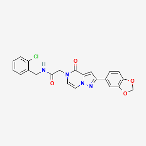 molecular formula C22H17ClN4O4 B2588837 2-[2-(1,3-benzodioxol-5-yl)-4-oxopyrazolo[1,5-a]pyrazin-5(4H)-yl]-N-(2-chlorobenzyl)acetamide CAS No. 1216915-70-6