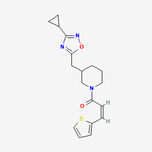 molecular formula C18H21N3O2S B2588841 (Z)-1-(3-((3-cyclopropyl-1,2,4-oxadiazol-5-yl)methyl)piperidin-1-yl)-3-(thiophen-2-yl)prop-2-en-1-one CAS No. 1706469-73-9