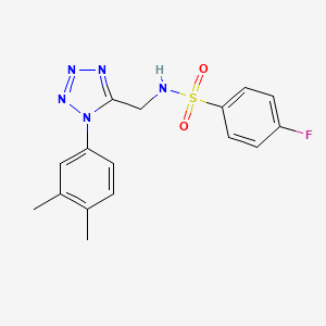 molecular formula C16H16FN5O2S B2588843 N-((1-(3,4-dimethylphenyl)-1H-tetrazol-5-yl)methyl)-4-fluorobenzenesulfonamide CAS No. 941922-34-5