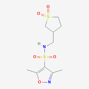 molecular formula C10H16N2O5S2 B2588850 N-((1,1-dioxidotetrahydrothiophen-3-yl)methyl)-3,5-dimethylisoxazole-4-sulfonamide CAS No. 1219844-76-4