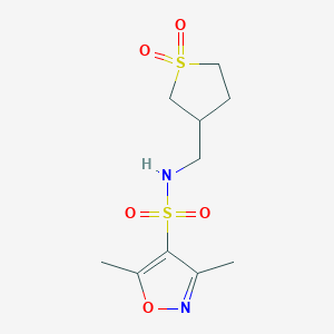 molecular formula C10H16N2O5S2 B2588850 N-((1,1-ジオキシドテトラヒドロチオフェン-3-イル)メチル)-3,5-ジメチルイソキサゾール-4-スルホンアミド CAS No. 1219844-76-4