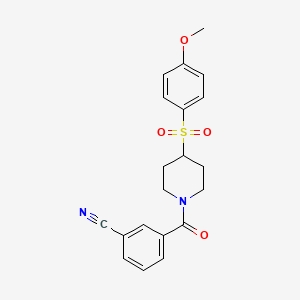 molecular formula C20H20N2O4S B2588853 3-(4-((4-Methoxyphenyl)sulfonyl)piperidine-1-carbonyl)benzonitrile CAS No. 1448057-21-3