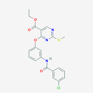 molecular formula C21H18ClN3O4S B2588854 Ethyl 4-{3-[(3-chlorobenzoyl)amino]phenoxy}-2-(methylsulfanyl)-5-pyrimidinecarboxylate CAS No. 478065-24-6