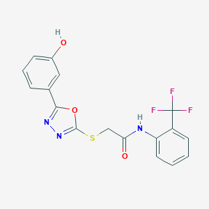 molecular formula C17H12F3N3O3S B258886 2-[[5-(3-hydroxyphenyl)-1,3,4-oxadiazol-2-yl]sulfanyl]-N-[2-(trifluoromethyl)phenyl]acetamide 