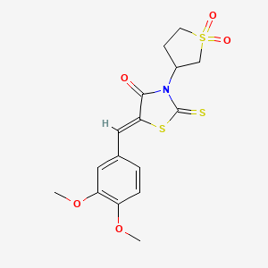 molecular formula C16H17NO5S3 B2588860 (Z)-5-(3,4-dimethoxybenzylidene)-3-(1,1-dioxidotetrahydrothiophen-3-yl)-2-thioxothiazolidin-4-one CAS No. 302934-47-0