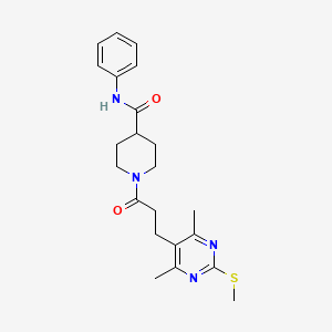 molecular formula C22H28N4O2S B2588867 1-[3-(4,6-dimethyl-2-methylsulfanylpyrimidin-5-yl)propanoyl]-N-phenylpiperidine-4-carboxamide CAS No. 1297025-47-8