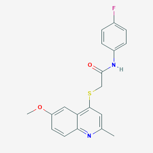 molecular formula C19H17FN2O2S B258887 N-(4-fluorophenyl)-2-[(6-methoxy-2-methyl-4-quinolinyl)sulfanyl]acetamide 