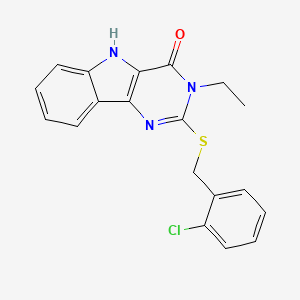 molecular formula C19H16ClN3OS B2588870 2-((2-chlorobenzyl)thio)-3-ethyl-3H-pyrimido[5,4-b]indol-4(5H)-one CAS No. 888433-81-6