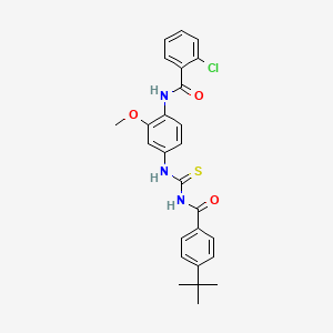 molecular formula C26H26ClN3O3S B2588872 N-[4-({[(4-tert-butylphenyl)carbonyl]carbamothioyl}amino)-2-methoxyphenyl]-2-chlorobenzamide CAS No. 462083-49-4