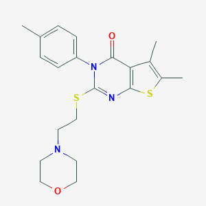 molecular formula C21H25N3O2S2 B258889 5,6-Dimethyl-3-(4-methylphenyl)-2-(2-morpholin-4-ylethylsulfanyl)thieno[2,3-d]pyrimidin-4-one 