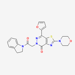 molecular formula C23H21N5O4S B2588890 7-(呋喃-2-基)-5-(2-(吲哚-1-基)-2-氧代乙基)-2-吗啉代噻唑并[4,5-d]嘧啶并-4(5H)-酮 CAS No. 1021045-39-5