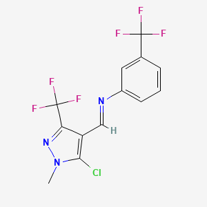 molecular formula C13H8ClF6N3 B2588895 1-[5-chloro-1-methyl-3-(trifluoromethyl)pyrazol-4-yl]-N-[3-(trifluoromethyl)phenyl]methanimine CAS No. 648859-67-0
