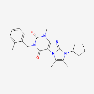 molecular formula C23H27N5O2 B2588923 6-Cyclopentyl-4,7,8-trimethyl-2-[(2-methylphenyl)methyl]purino[7,8-a]imidazole-1,3-dione CAS No. 887672-15-3