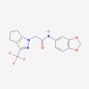 molecular formula C16H14F3N3O3 B258894 N-1,3-benzodioxol-5-yl-2-[3-(trifluoromethyl)-5,6-dihydrocyclopenta[c]pyrazol-1(4H)-yl]acetamide 