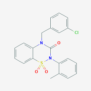molecular formula C21H17ClN2O3S B2588941 4-(3-chlorobenzyl)-2-(o-tolyl)-2H-benzo[e][1,2,4]thiadiazin-3(4H)-one 1,1-dioxide CAS No. 941906-60-1