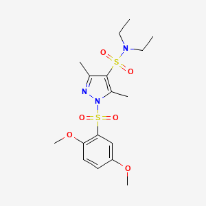 molecular formula C17H25N3O6S2 B2588978 1-((2,5-dimethoxyphenyl)sulfonyl)-N,N-diethyl-3,5-dimethyl-1H-pyrazole-4-sulfonamide CAS No. 956251-98-2