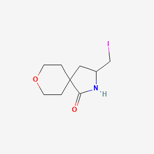 molecular formula C9H14INO2 B2588979 3-(碘甲基)-8-氧杂-2-氮杂螺[4.5]癸环-1-酮 CAS No. 2169503-92-6