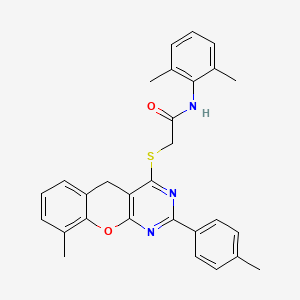 molecular formula C29H27N3O2S B2589010 N-(2,6-二甲苯基)-2-((9-甲基-2-(对甲苯基)-5H-色烯并[2,3-d]嘧啶-4-基)硫代)乙酰胺 CAS No. 866726-70-7