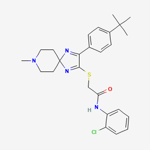 molecular formula C26H31ClN4OS B2589013 2-((3-(4-(叔丁基)苯基)-8-甲基-1,4,8-三氮杂螺[4.5]癸-1,3-二烯-2-基)硫代)-N-(2-氯苯基)乙酰胺 CAS No. 1185157-53-2