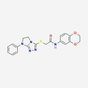 molecular formula C20H19N5O3S B2589019 N-(2,3-二氢苯并[b][1,4]二氧杂环-6-基)-2-((7-苯基-6,7-二氢-5H-咪唑并[2,1-c][1,2,4]三唑-3-基)硫代)乙酰胺 CAS No. 921833-73-0