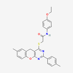 molecular formula C29H27N3O3S B2589041 N-(4-ethoxyphenyl)-2-((7-methyl-2-(p-tolyl)-5H-chromeno[2,3-d]pyrimidin-4-yl)thio)acetamide CAS No. 895642-04-3