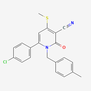 molecular formula C21H17ClN2OS B2589051 6-(4-Chlorophenyl)-1-(4-methylbenzyl)-4-(methylsulfanyl)-2-oxo-1,2-dihydro-3-pyridinecarbonitrile CAS No. 478042-91-0
