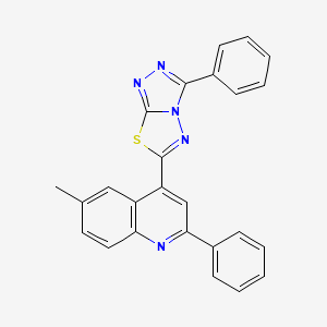 molecular formula C25H17N5S B2589075 6-Methyl-2-phenyl-4-(3-phenyl[1,2,4]triazolo[3,4-b][1,3,4]thiadiazol-6-yl)quinoline CAS No. 881428-87-1