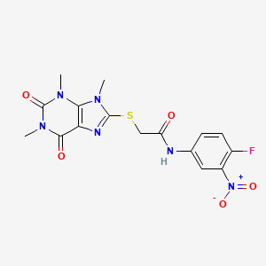 molecular formula C16H15FN6O5S B2589093 N-(4-氟-3-硝基苯基)-2-((1,3,9-三甲基-2,6-二氧代-2,3,6,9-四氢-1H-嘌呤-8-基)硫代)乙酰胺 CAS No. 897453-83-7