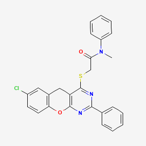 molecular formula C26H20ClN3O2S B2589117 2-((7-chloro-2-phenyl-5H-chromeno[2,3-d]pyrimidin-4-yl)thio)-N-methyl-N-phenylacetamide CAS No. 866340-73-0
