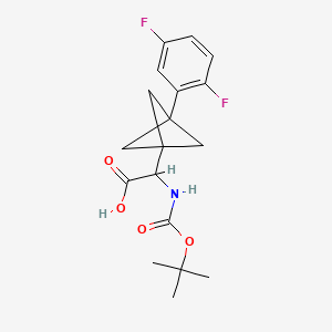 molecular formula C18H21F2NO4 B2589124 2-[3-(2,5-Difluorophenyl)-1-bicyclo[1.1.1]pentanyl]-2-[(2-methylpropan-2-yl)oxycarbonylamino]acetic acid CAS No. 2287262-68-2