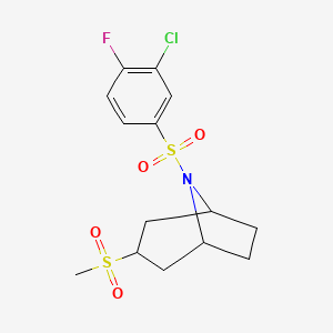 molecular formula C14H17ClFNO4S2 B2589126 (1R,5S)-8-((3-chloro-4-fluorophenyl)sulfonyl)-3-(methylsulfonyl)-8-azabicyclo[3.2.1]octane CAS No. 1705849-78-0