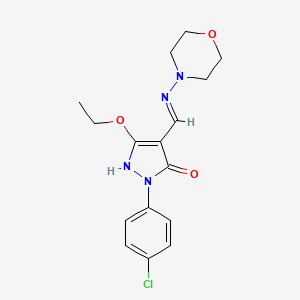 molecular formula C16H19ClN4O3 B2589127 (4Z)-1-(4-chlorophenyl)-3-ethoxy-4-{[(morpholin-4-yl)amino]methylidene}-4,5-dihydro-1H-pyrazol-5-one CAS No. 338751-09-0