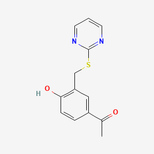 molecular formula C13H12N2O2S B2589130 1-{4-羟基-3-[(嘧啶-2-基硫烷基)甲基]苯基}乙-1-酮 CAS No. 730992-37-7