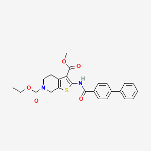 molecular formula C25H24N2O5S B2589138 6-O-ethyl 3-O-methyl 2-[(4-phenylbenzoyl)amino]-5,7-dihydro-4H-thieno[2,3-c]pyridine-3,6-dicarboxylate CAS No. 864926-05-6