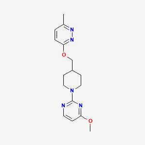 molecular formula C16H21N5O2 B2589155 3-[[1-(4-Methoxypyrimidin-2-yl)piperidin-4-yl]methoxy]-6-methylpyridazine CAS No. 2320889-56-1