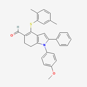 molecular formula C30H27NO2S B2589159 4-[(2,5-dimethylphenyl)sulfanyl]-1-(4-methoxyphenyl)-2-phenyl-6,7-dihydro-1H-indole-5-carbaldehyde CAS No. 477887-80-2