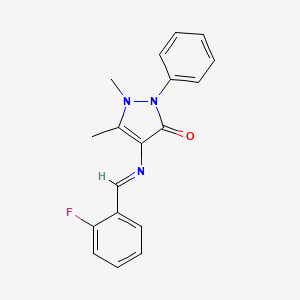 molecular formula C18H16FN3O B2589161 (Z)-4-((2-fluorobenzylidene)amino)-1,5-dimethyl-2-phenyl-1H-pyrazol-3(2H)-one CAS No. 89093-69-6