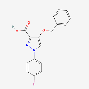 molecular formula C17H13FN2O3 B2589174 4-(benzyloxy)-1-(4-fluorophenyl)-1H-pyrazole-3-carboxylic acid CAS No. 1172254-39-5