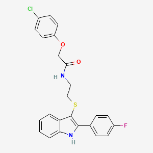 2-(4-chlorophenoxy)-N-(2-((2-(4-fluorophenyl)-1H-indol-3-yl)thio)ethyl)acetamide