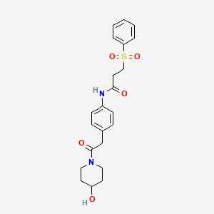 N-(4-(2-(4-hydroxypiperidin-1-yl)-2-oxoethyl)phenyl)-3-(phenylsulfonyl)propanamide